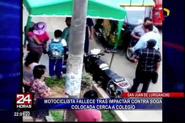 Motociclista fallece tras impactar contra soga colocada cerca de colegio