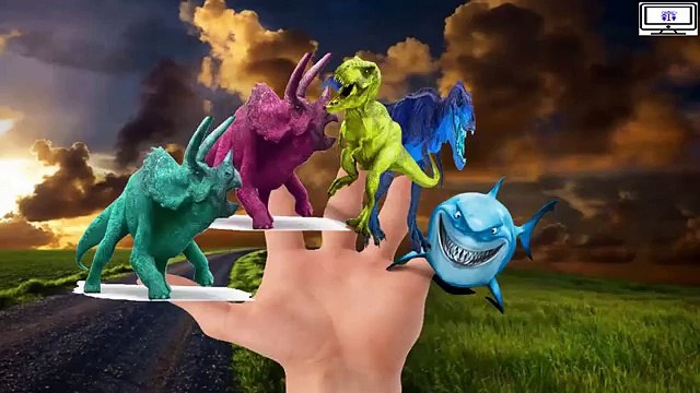 Jurassic Dinosaurs T-Rex Colors Sharks Finger Family - Giant Spiderman Hulk Finger Family Rhymes