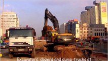 Excavators, dozers and dump-trucks at work sound and noise