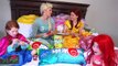Disney Princess Slumber Party Pillow Fight Frozen Elsa vs Spiderman and Thor w_ Giant Candy!