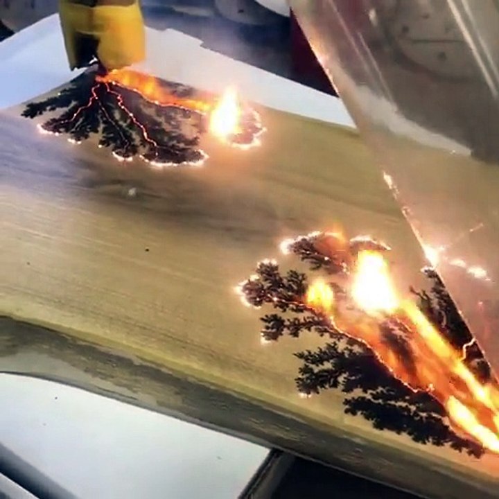 Il dessine des arbres sur du bois grâce à de l'électricité, magnifique