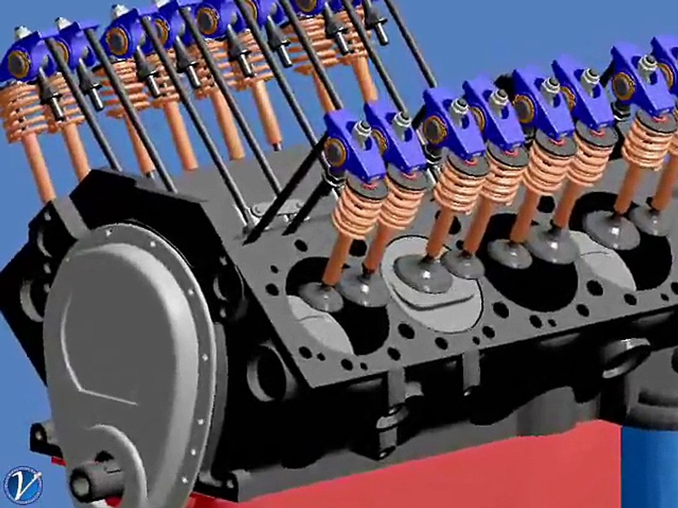 3D animation of a fuel injected V8