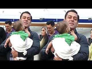 Salman Khan Playing With Sister Arpita's CUTE Son Aahil At Delhi Airport
