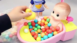 Baby Doll Bath Time in Colors Candy Play Doh Dots Surprise Eggs Toys