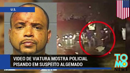 Vídeo de viatura mostra policial pisando em suspeito algemado.