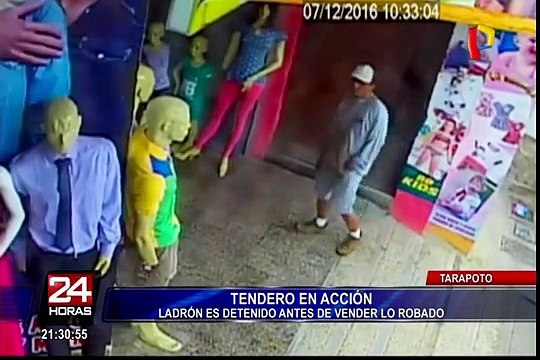 Tarapoto: captan a ‘tendero’ robando en tienda de ropa