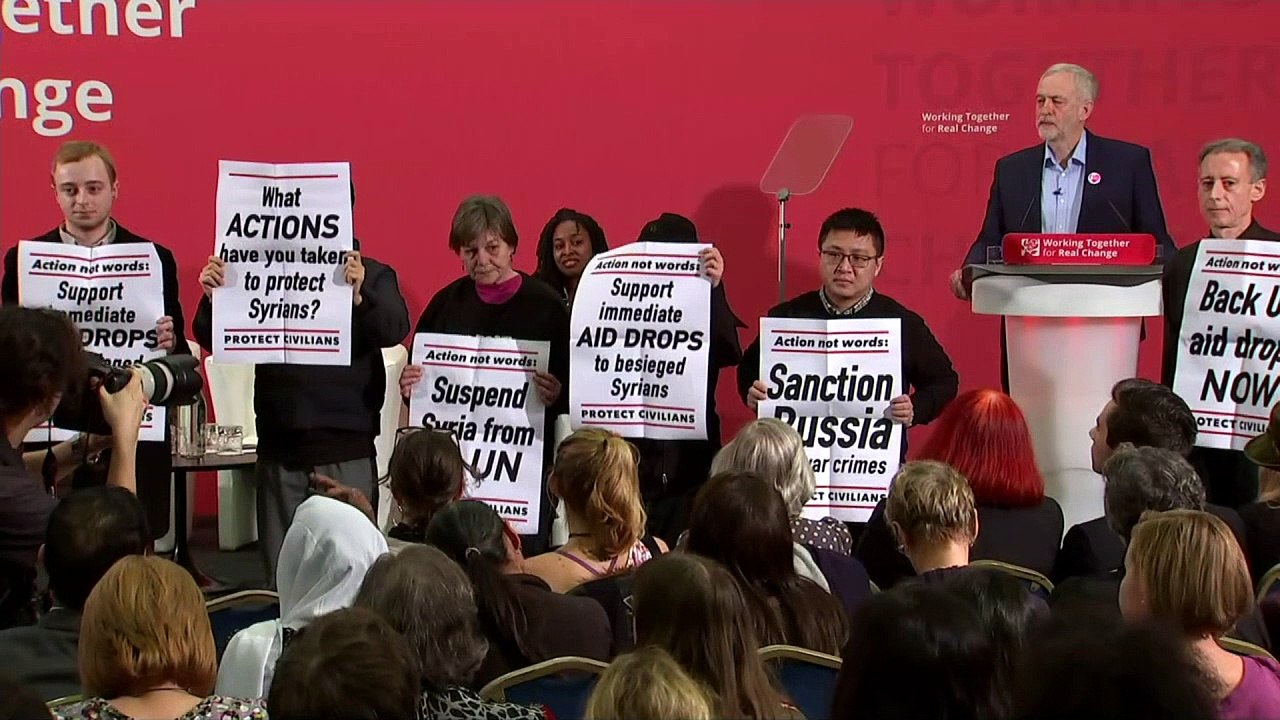 Corbyn interrupted by campaigners during speech