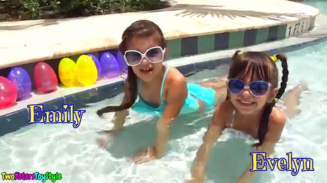 GIANT SURPRISE EGG HUNT AT THE POOL - Opening Toy Surprises - Shopkins, AJ, Squinkies, Finding Dory