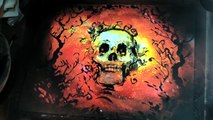 Spray paint art tutorial - How to do a halloween painting skull trees