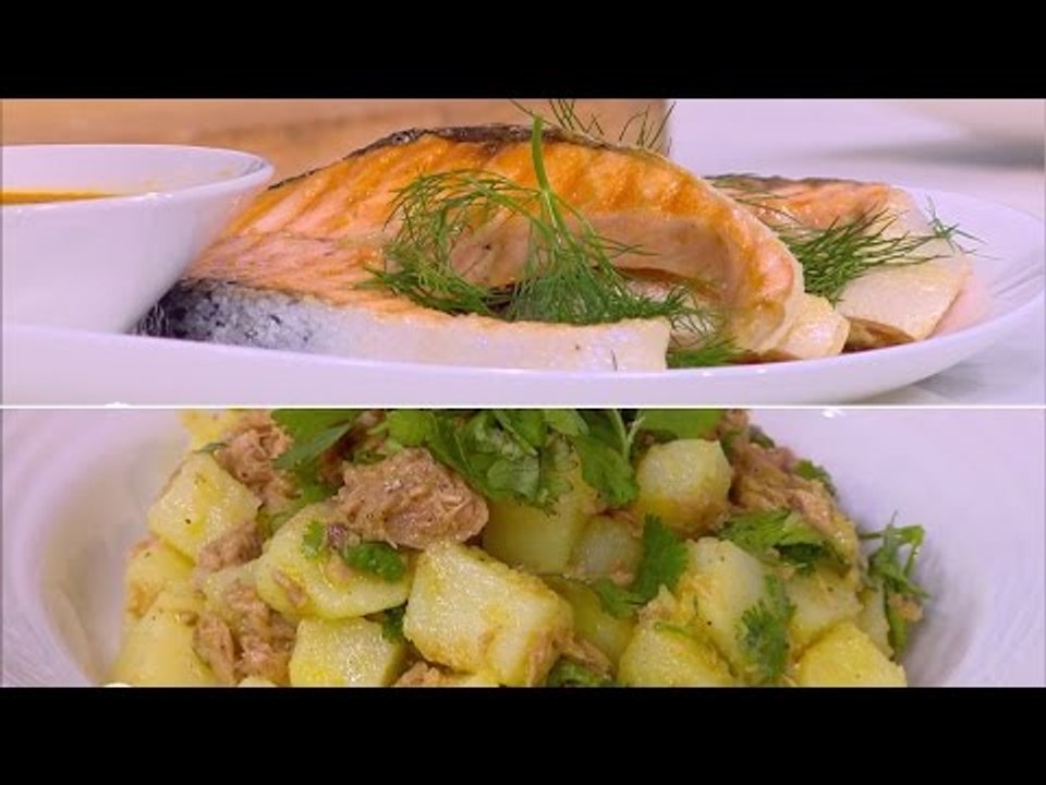سلمون ستيك بصوص الزنجبيل - سلطة بطاطس بالتونة | شبكة وصنارة حلقة كاملة