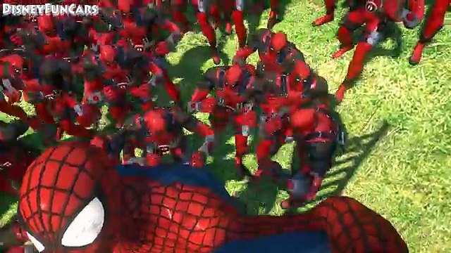 DEADPOOL vs SPIDERMAN superheroes fight & Frozen Elsa w⁄ McQueen cars - rhymes songs for kids