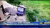 Man jumps out of truck window before it falls off cliff