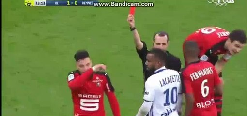 Ramy Bensebaini RED CARD - Lyon 1-0 Rennes 11.12.2016