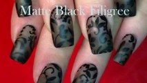 DIY Lace Nail Art on Matte Black Polish | Smokey Flower Nails Tutorial