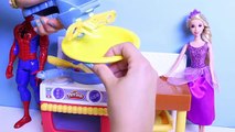 Spiderman & Princess Rapunzel Cooking Together Disney Princess Dolls Play-Doh Kitchen Toys