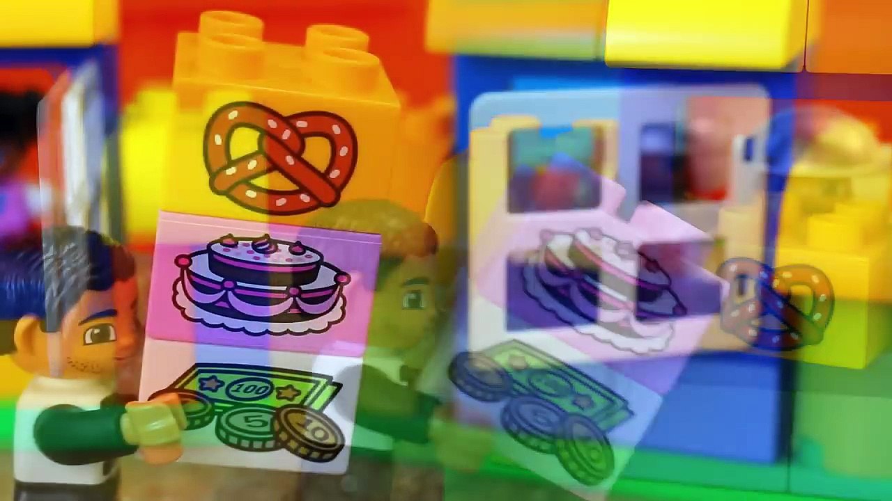 Duplo Lego Batman and a Police Officer Jail Twin Lego Bank Robbers Stealing Money and Cake