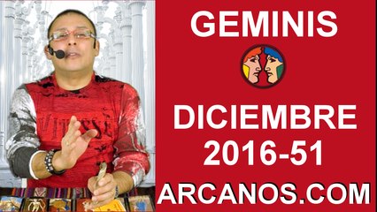 GEMINIS DICIEMBRE 2016-11 al 17 Dic 2016-Amor Solteros Parejas Dinero Trabajo-ARCANOS.COM