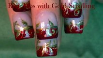 Red and Gold Filigree Nails Design | Elegant Red Tip Nail Art Tutorial