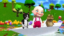 Funny Little Boy Kitten Riding Paper Boat Row Row Row Your Boat | Little Baby Boy Short Movie 3D
