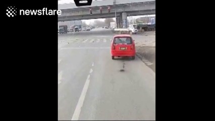 Out-of-control lorry does reverse doughnuts