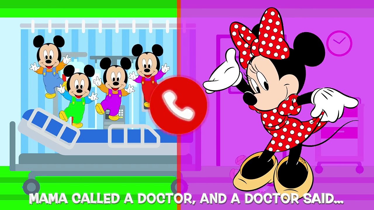 Five Little Baby Mickey Mouse Jumping on the Bed at XRay Hospital