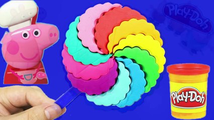 play doh new frozen!! - How to do rainbow lollipop playdoh with Peppa Pig
