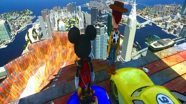 Mickey Mouse & Friend Toy Story Sheriff Woody Driving Their Lightning Mcqueen Cars!