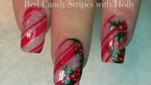 Easy Xmas Nails! | Holly and Candy Cane Nail Art Design Tutorial