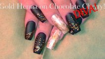 Dark Wine Diva Nails! Fall Henna Long Nail Art Design Tutorial