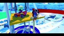 The Amazing Spiderman rides Snow Bikes & Hulk Venom have Fun in Toboggan   race Disney Cars Mcqueen2