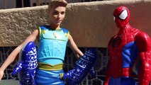 DisneyCarToys Frozen Elsa Swim & Mike The Merman SAVES Spiderman from Sharks Barbie Pool Parody