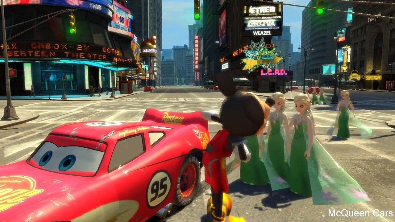 Mickey mouse plays with mcqueen lightning cars & frozen elsa anna nursery rhymes song for children