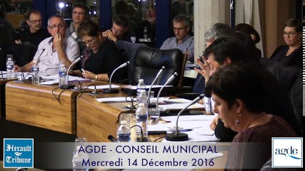AGDE - CONSEIL MUNICIPAL DU 14 DECEMBRE 2016