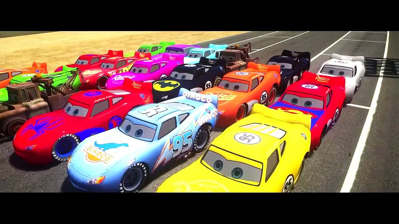 Disney Pixar Cars Lightning Mcqueen race with Rayo Dinoco Spiderman Macqueen Mater Batman Hulk +2