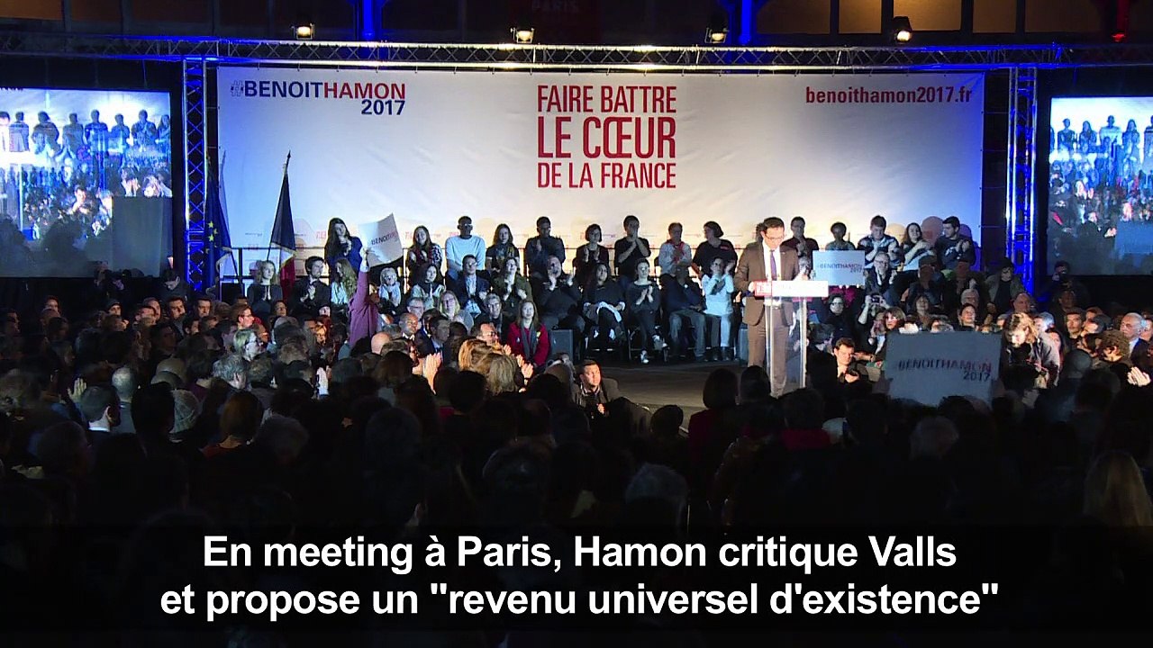 En meeting, Hamon critique Valls et prône un revenu universel
