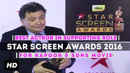 Download Video: Rishi Kapoor Won Best Supporting Actor Award For Kapoor & Sons - Star Screen Awards 2016