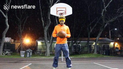 Impressive basketball trick shot