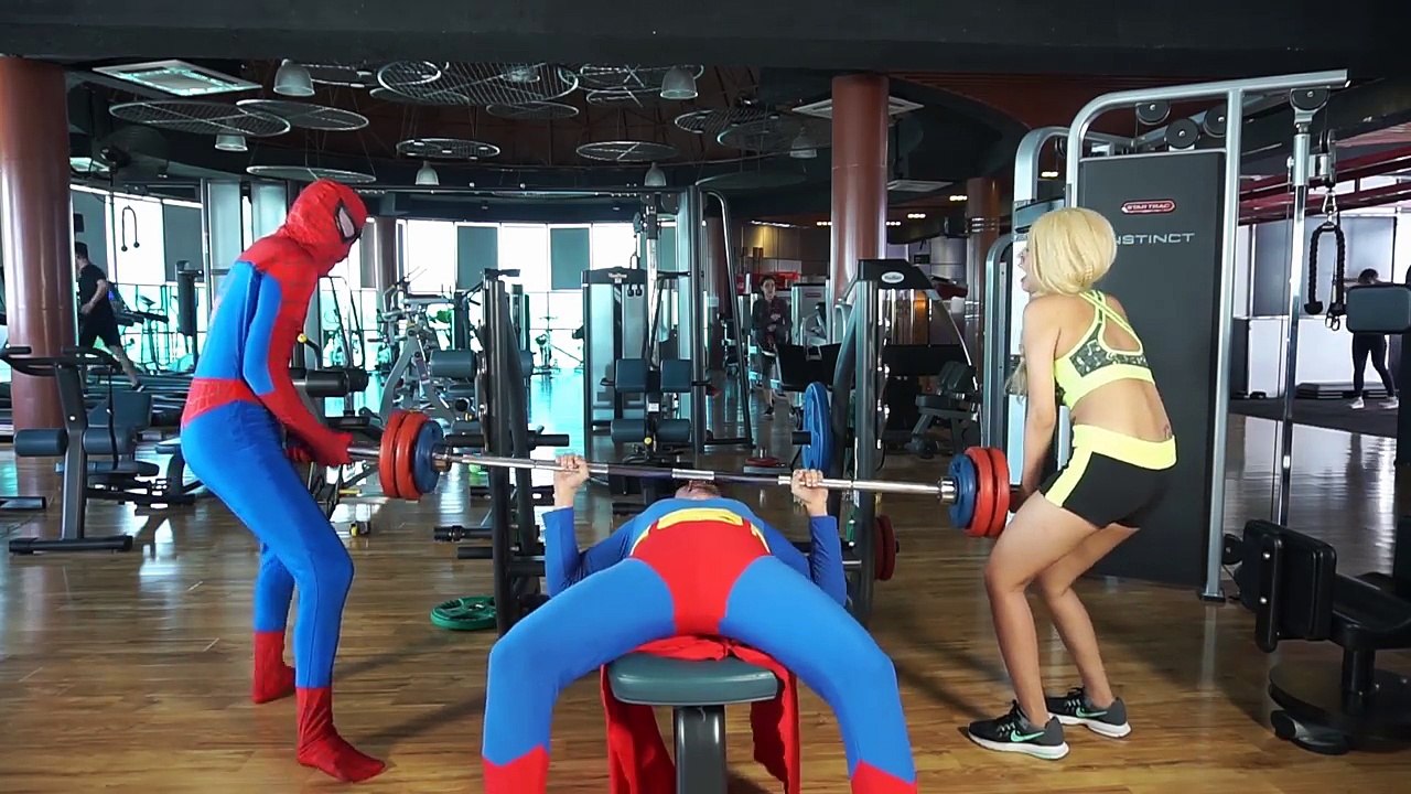 Spiderman Frozen Elsa Anna Snow White vs Maleficent Fun in Pool Gym Prank Fun Superhero In Real Life