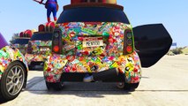 Color Cars Transportation with Policeman Spiderman Cartoon plus Children Nursery Rhymes Songs