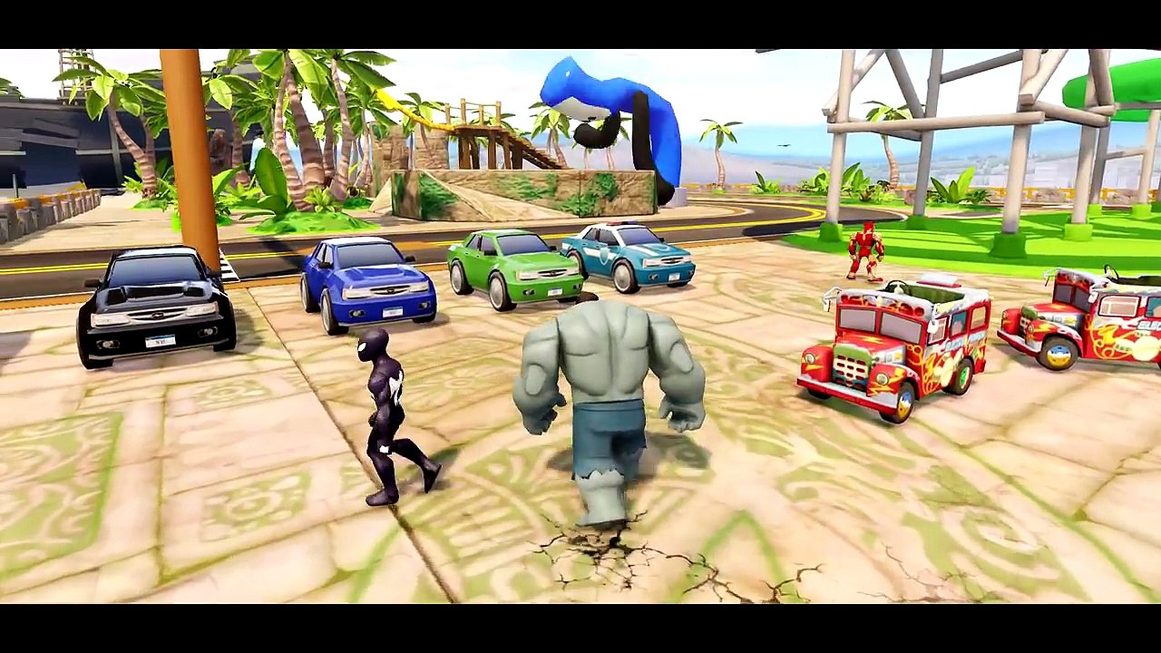 The Avengers Nursery Rhymes With grey HULK Iron Man & Marvel black Spider-Man Race Cars Kids Songs