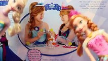 FROZEN Play Doh Olaf Tea Party Set Elsa and Anna Barbie Dolls Eat Play Dough Cookies DisneyCarToys