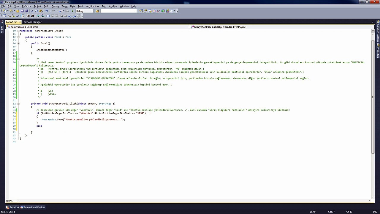 C# 8. Ders - Karar Yapıları (IF-ELSE) - Part 4