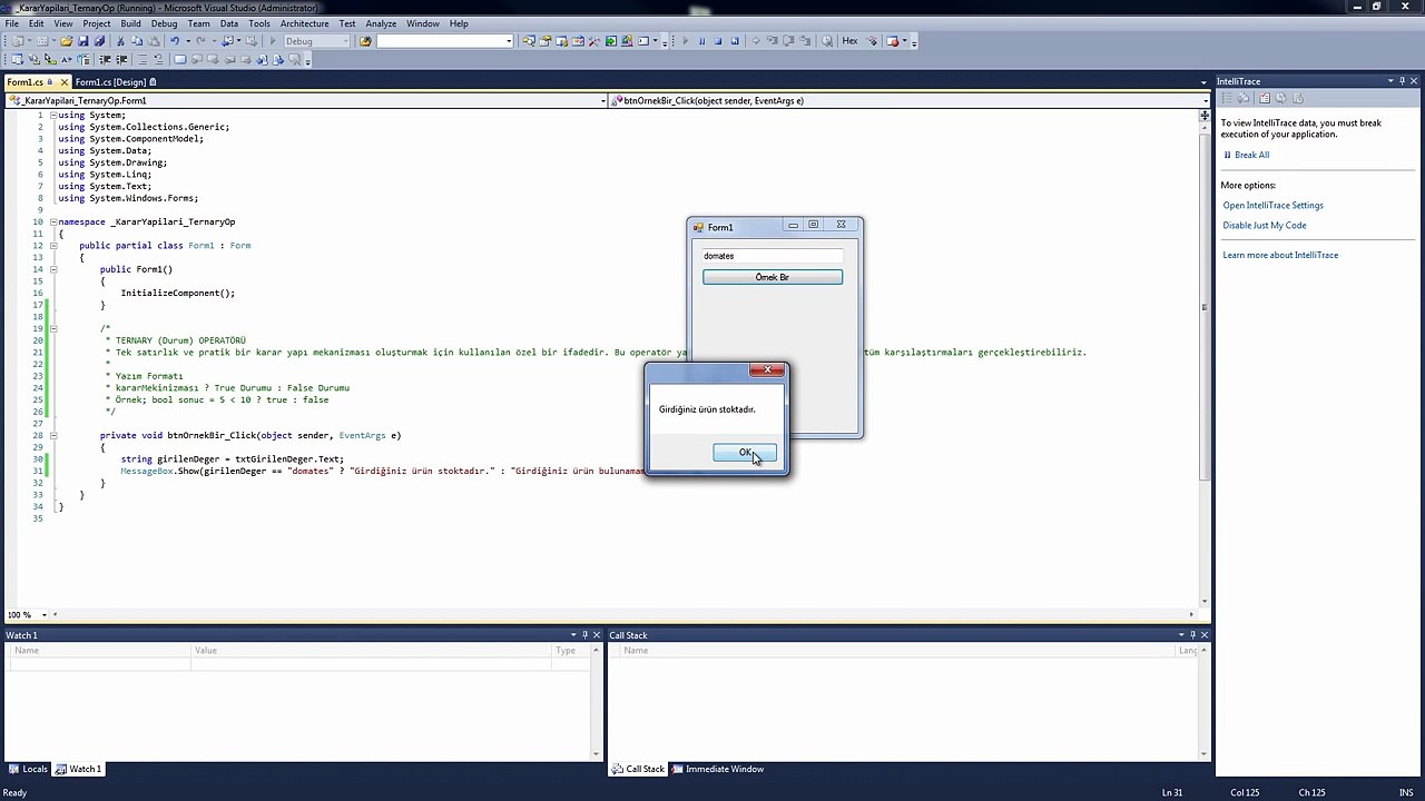 C# 10. Ders - Karar Yapıları (Ternary Operator)