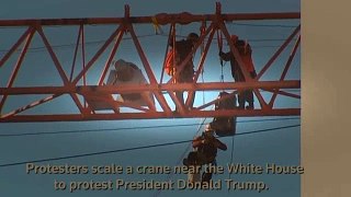 Protesters scale D.C. crane to protest Trump