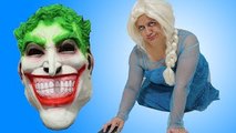 Elsa Frozen vs Joker Slave Prank w/ Cinderella, Frozen Anna, Merida, Beauty Disney Princes