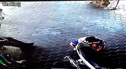 A quick-acting father used superhero moves to save his children from a speeding car.