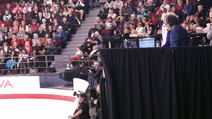 Marie France Dubreuil watches Tessa and Scott's Short Dance at Canadian Nationals 2017