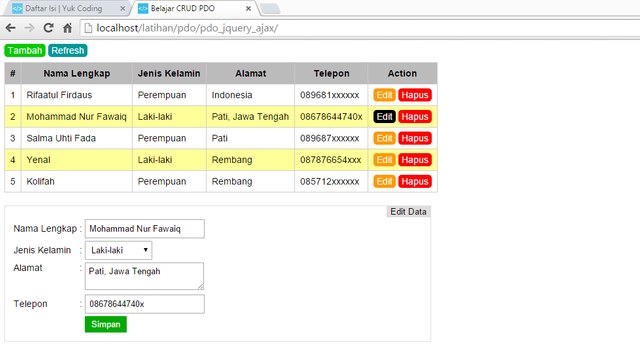 Membuat Edit & Hapus Data dengan PHP PDO + jQuery Ajax (2)