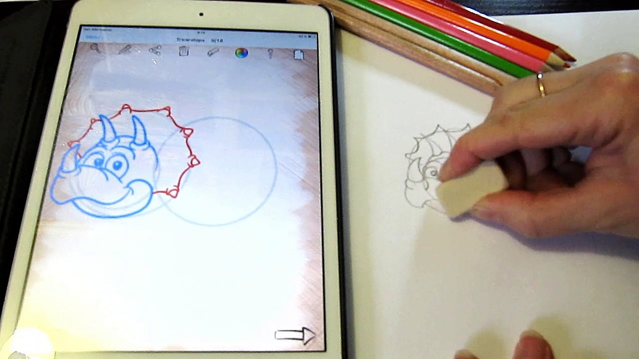 Cartoon dinosaurs. How to draw dinosaurs Triseratops. Drawing dinosaur Coloring dinosaur for kids