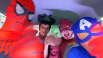 Супергерои танцы в машине | Человек-Паук флэш-Малефисента и Капитан Америка забавный фильм в реальной жизни